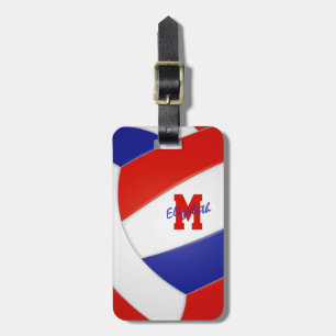 red blue team colours monogrammed volleyball luggage tag