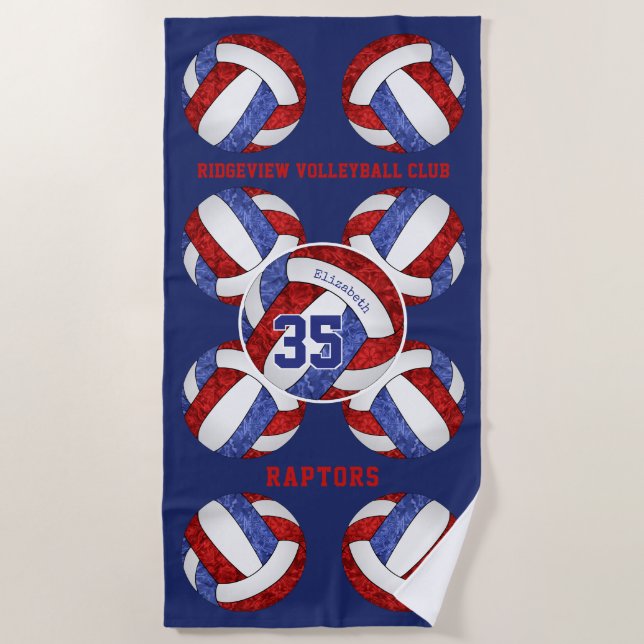 red blue team colours name girly volleyballs  beach towel (Front)