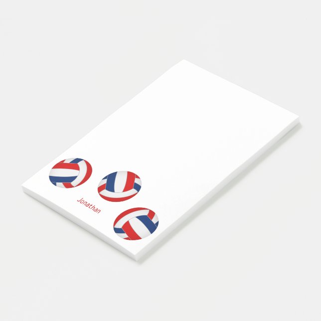red blue team colours personalized volleyball post-it notes (Angled)