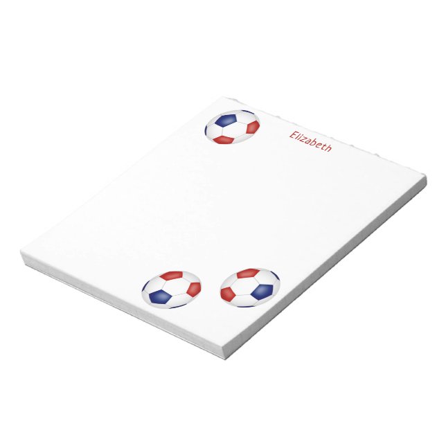 red blue team colours soccer balls personalized notepad (Rotated)