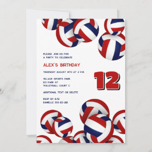 red blue team colours volleyballs kids birthday invitation
