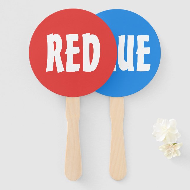 Red Blue Team Game Paddle Sign Hand Fan (Front and Back)