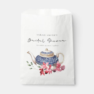 Red Blue Teapot Floral Bridal Shower Tea Party Favour Bag