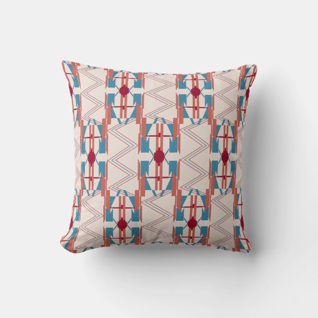 Red Blue Terracotta Beige Southwest Look Tiles Throw Pillow (Front)