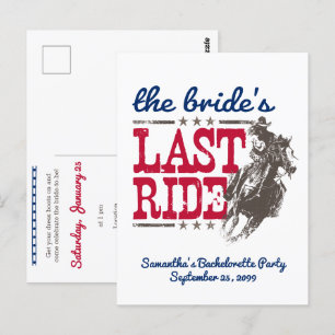 Red & Blue The Bride's Last Ride Invitation Postcard