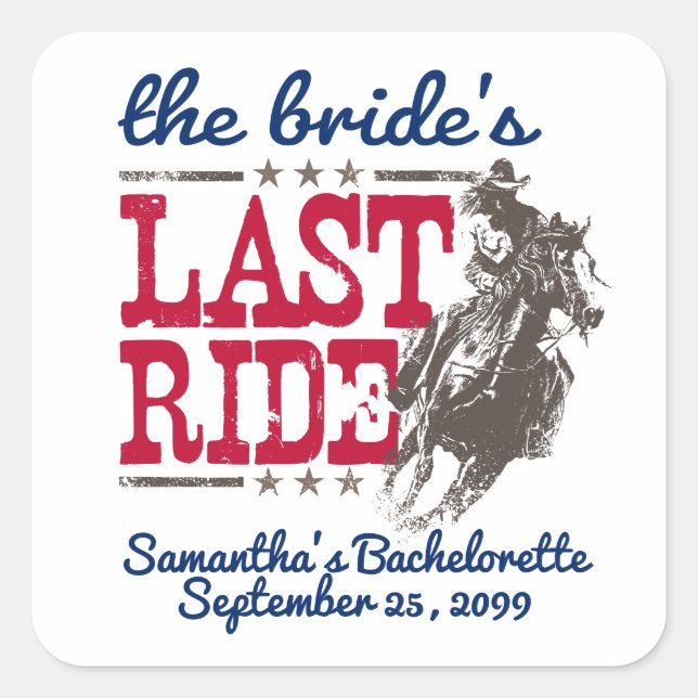 Red & Blue The Bride's Last Ride Square Sticker (Front)