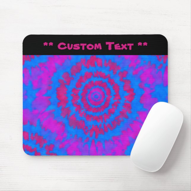 Red & Blue Tie Dye Mouse Pad w/ Custom Text (With Mouse)
