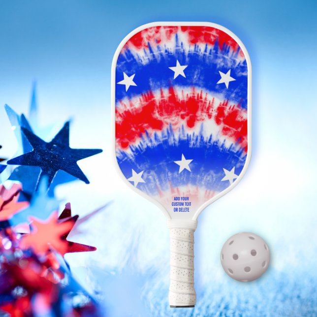 Red Blue Tie Dye Stripes, White Stars Custom Pickleball Paddle (Creator Uploaded)
