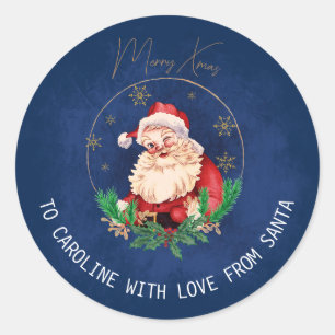 Red Blue To From Santa Merry  Vintage Christmas Classic Round Sticker