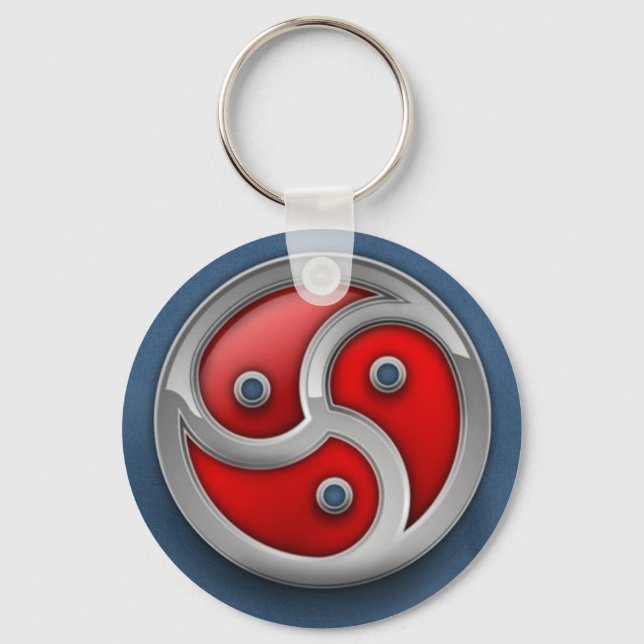 red blue triskellion keychain (Front)