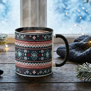 Red Blue Ugly Sweater Snowflakes Holiday Mug
