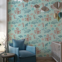 Red Blue Under the Sea Pattern Nursery
