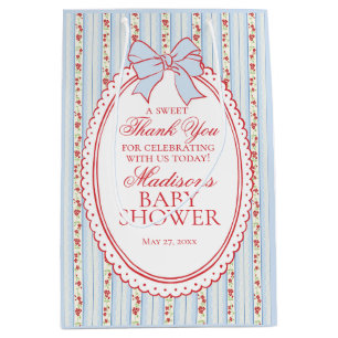 Red & Blue Vintage Fancy Floral Baby Shower Favors Medium Gift Bag
