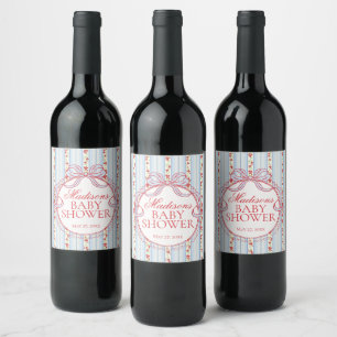 Red & Blue Vintage Fancy Floral Baby Shower Favors Wine Label