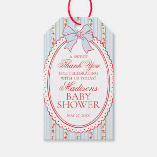 Red & Blue Vintage Fancy Floral Baby Shower Favour Gift Tags