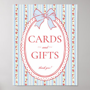 Red & Blue Vintage Fancy Floral Card & Gifts Sign