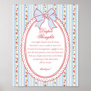 Red & Blue Vintage Fancy Floral Diaper Thoughts Poster