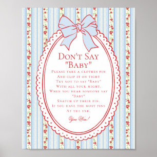 Red & Blue Vintage Fancy Floral Dont Say Baby Game Poster
