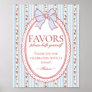 Red & Blue Vintage Fancy Floral Favors Sign