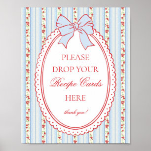 Red & Blue Vintage Fancy Floral Share a Recipe Poster