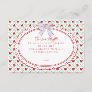 Red & Blue Vintage Floral Diaper Raffle Insert