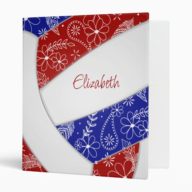 red blue w flowers paislies boho volleyball binder (Front/Inside)