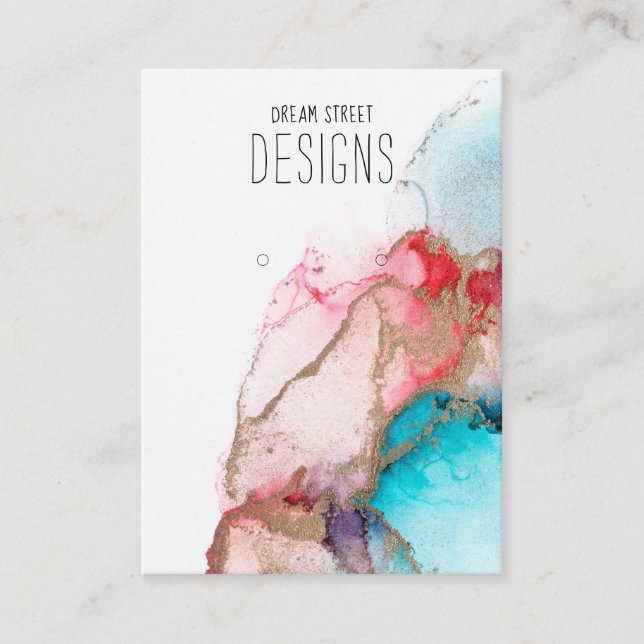 Red Blue Watercolor Gold Earring Display Card (Front)