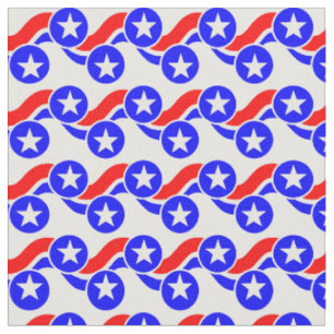Red Blue Waves White Stars  Fabric