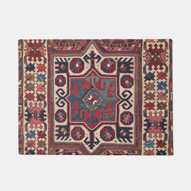 Red Blue Western Santa Fe Cowboy Ornate  Doormat (Front)