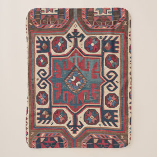 Red Blue Western Santa Fe Cowboy Ornate  Sherpa Blanket