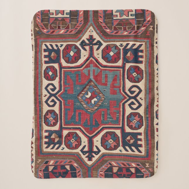 Red Blue Western Santa Fe Cowboy Ornate  Sherpa Blanket (Front)