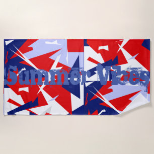 Red Blue White Abstract Summer Vibes Beach Towel