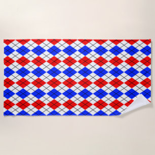 Red Blue White Argyle Diamond Pattern Design  Beach Towel
