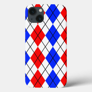 Red Blue White Argyle Diamond Pattern Design iPhone 13 Case