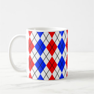 Red Blue White Argyle Diamond Pattern Design Coffee Mug