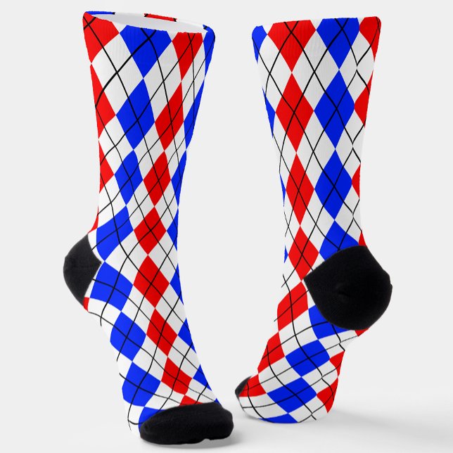 Red Blue White Argyle Diamond Pattern Design  Socks (Creator Uploaded)