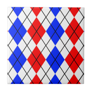 Red Blue White Argyle Diamond Pattern Design Tile