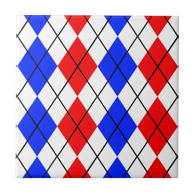Red Blue White Argyle Diamond Pattern Design  Tile (Front)