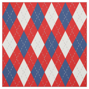 Red Blue White Argyle Pattern Fabric