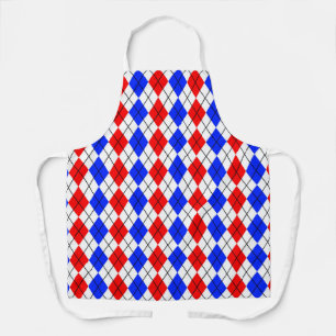 Red Blue White Argyle Plaid Design Apron