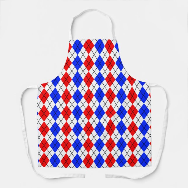 Red Blue White Argyle Plaid Design  Apron (Front)