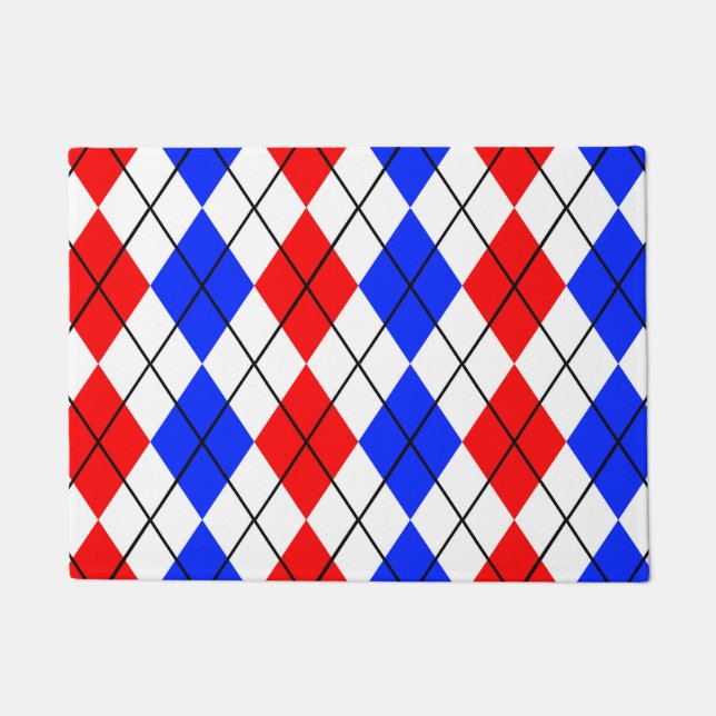 Red Blue White Argyle Plaid Design  Doormat (Front)