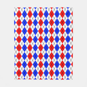 Red Blue White Argyle Plaid Design  Fleece Blanket