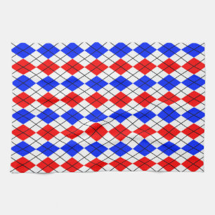 Red Blue White Argyle Plaid Design Kitchen Towel