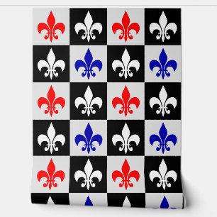 Red Blue White Fleur-De-Lis Wallpaper