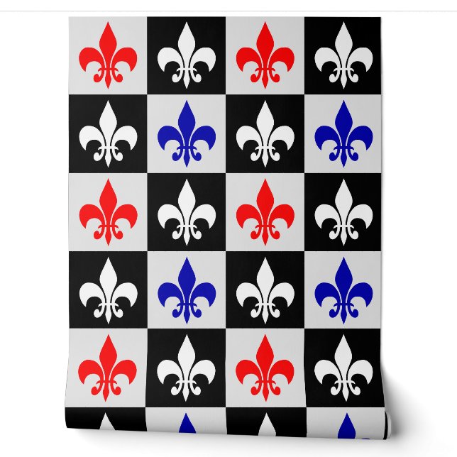 Red Blue White Fleur-De-Lis Wallpaper (Unrolling)