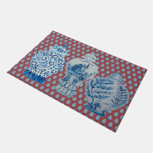 Red Blue & White Ginger Jars Doormat