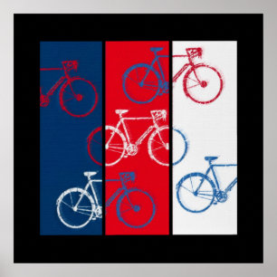red, blue & white graphic & cool bicycles poster