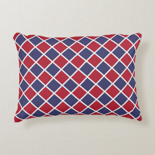 Red Blue White Harlequin Diamond Chequered Pattern Accent Pillow