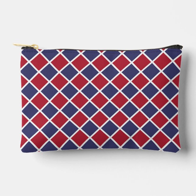 Red Blue White Harlequin Diamond Chequered Pattern Accessory Pouch (Front)